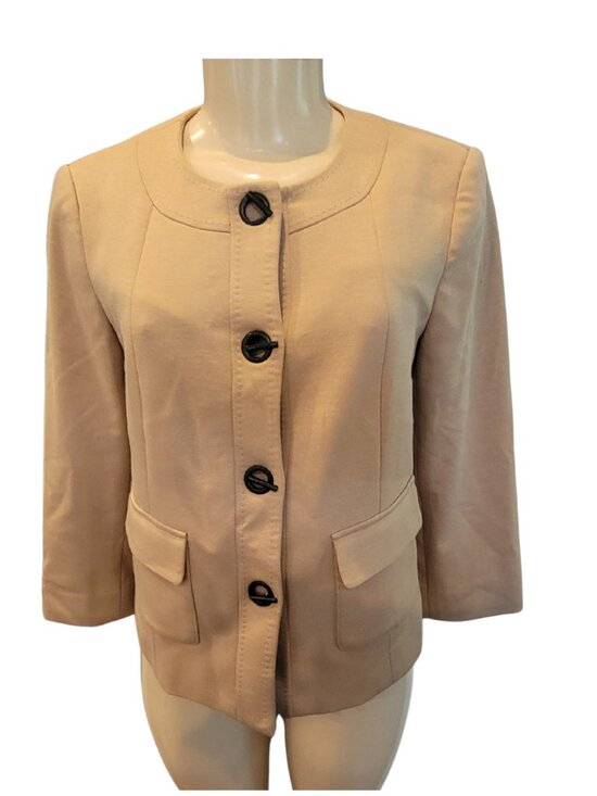 Calvin Klein Jackets & Blazers - Calvin Klein Knit 3/4 Sleeve Blazer Beige Toggle Jacket Pockets Stretch Career